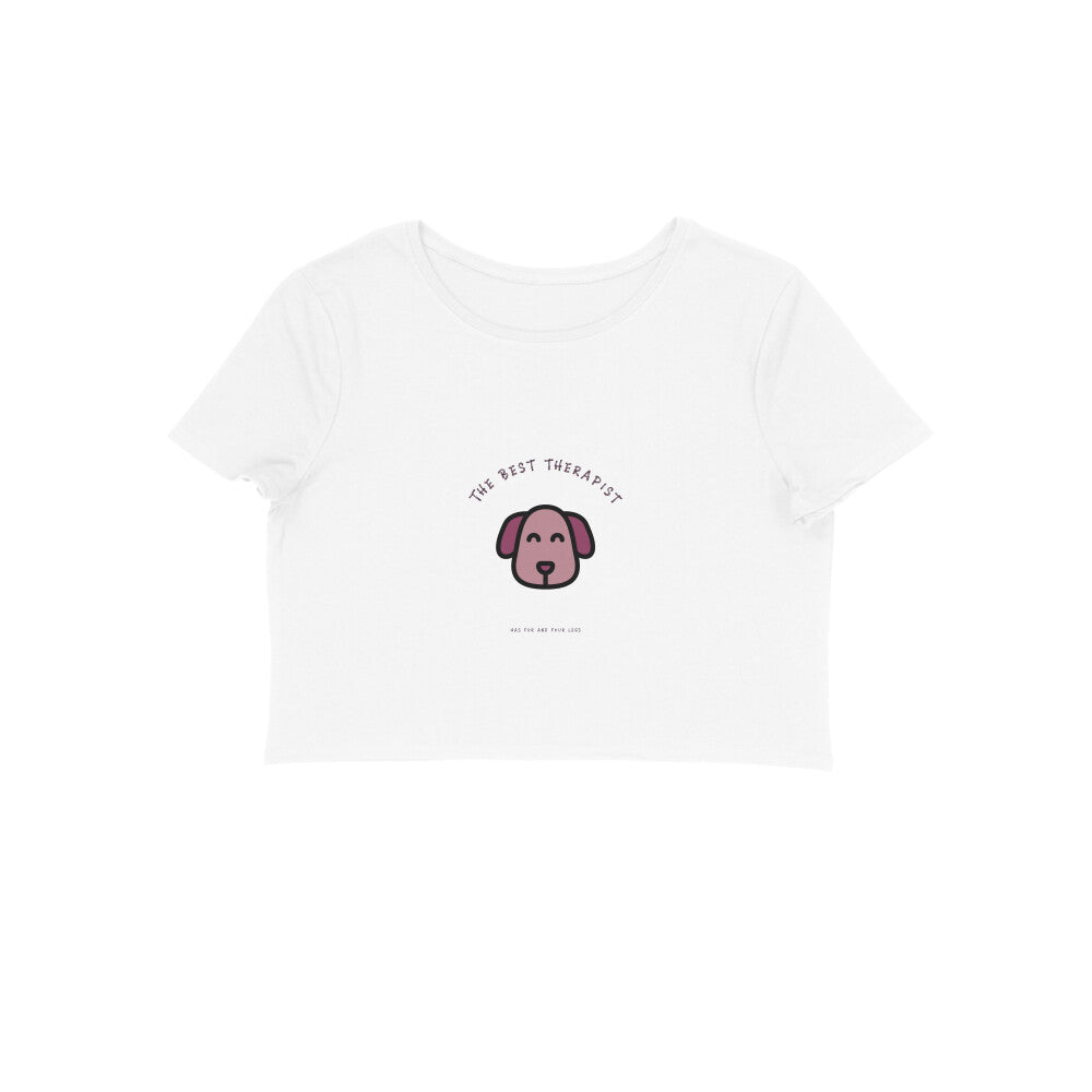 Women's The Best Therapist Dog Graphic Crop Top, 180 GSM Cotton, Bio-washed (8 colours x 6 sizes)