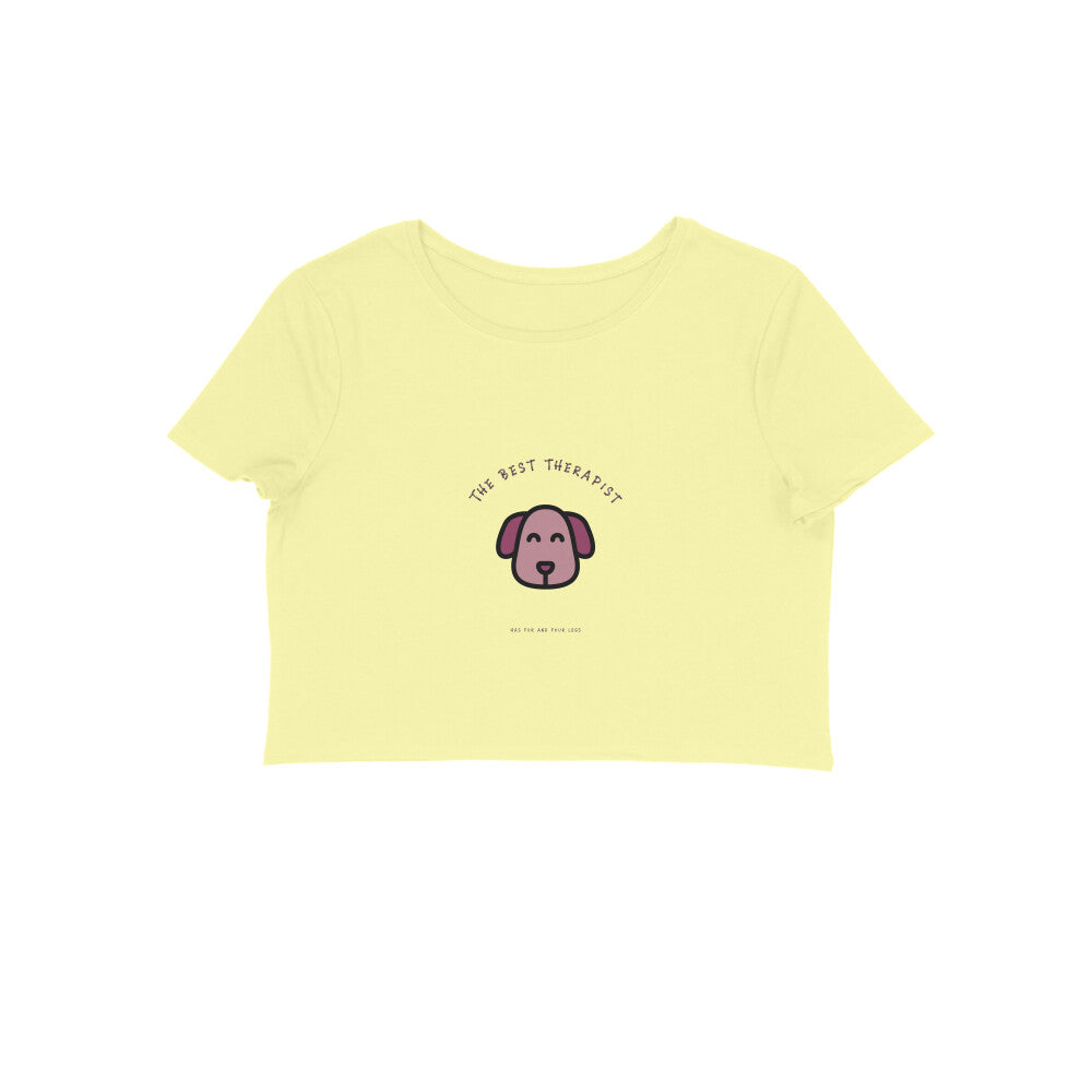 Women's The Best Therapist Dog Graphic Crop Top, 180 GSM Cotton, Bio-washed (8 colours x 6 sizes)