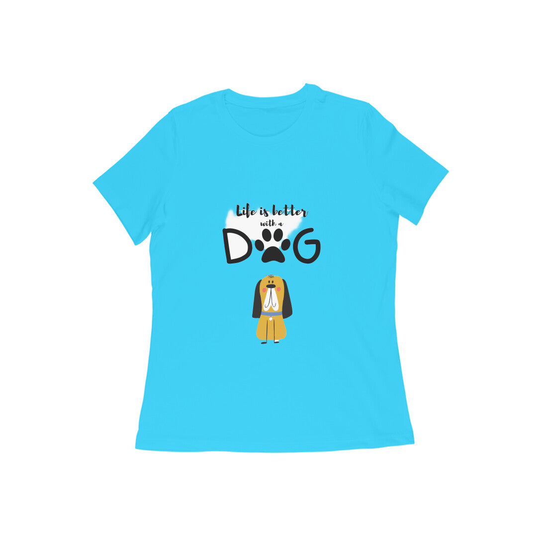 Women's Cotton Graphic Print T-Shirt with Dog Design, Regular Fit, 100% Cotton (11 colours x 9 sizes)