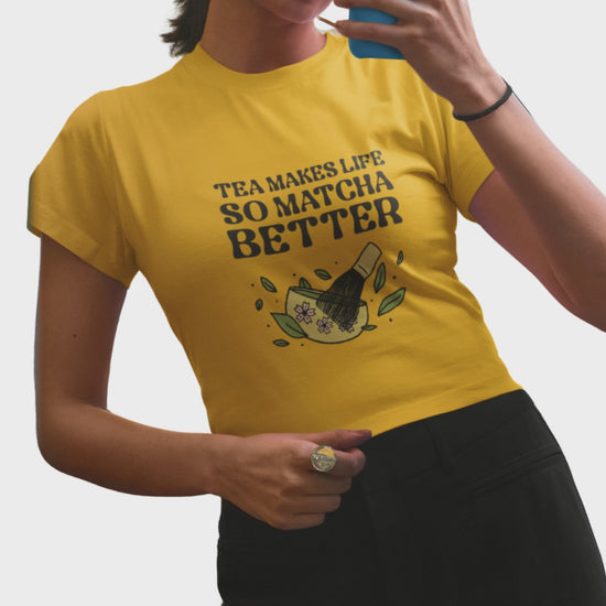 Women tea makes life matcha better crop top merch4good India