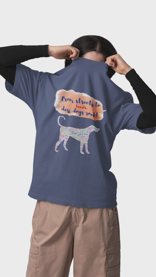 Oversized Unisex T-Shirt – “From Streets to Hearts, Desi Dogs Rock” Indie Dog Graphic Tee | 220 GSM Cotton | Merch4Good India