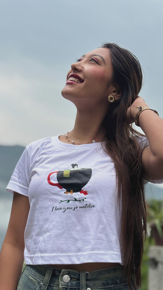 Women’s Matcha Lover Crop Top – “I Love You So Matcha” Graphic Tee | Soft Cotton | Merch4Good