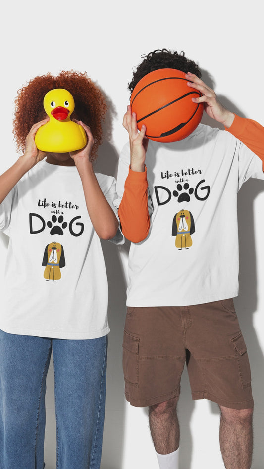 Oversized Unisex T-Shirt – “Life Is Better With a Dog” Graphic Tee | 220 GSM Cotton | Merch4Good India