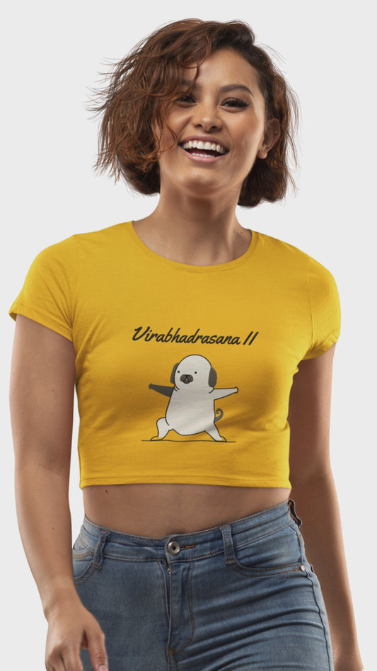 Women’s pug yoga crop top virabhadrasana Merch4Good India