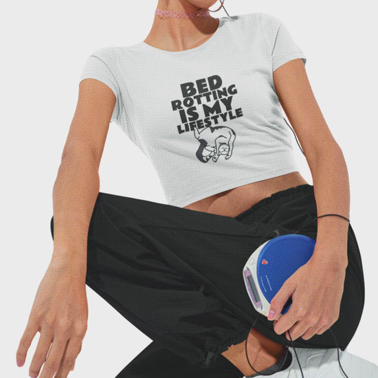 Women’s Bed Rotting Is My Lifestyle cat graphic crop top by Merch4Good