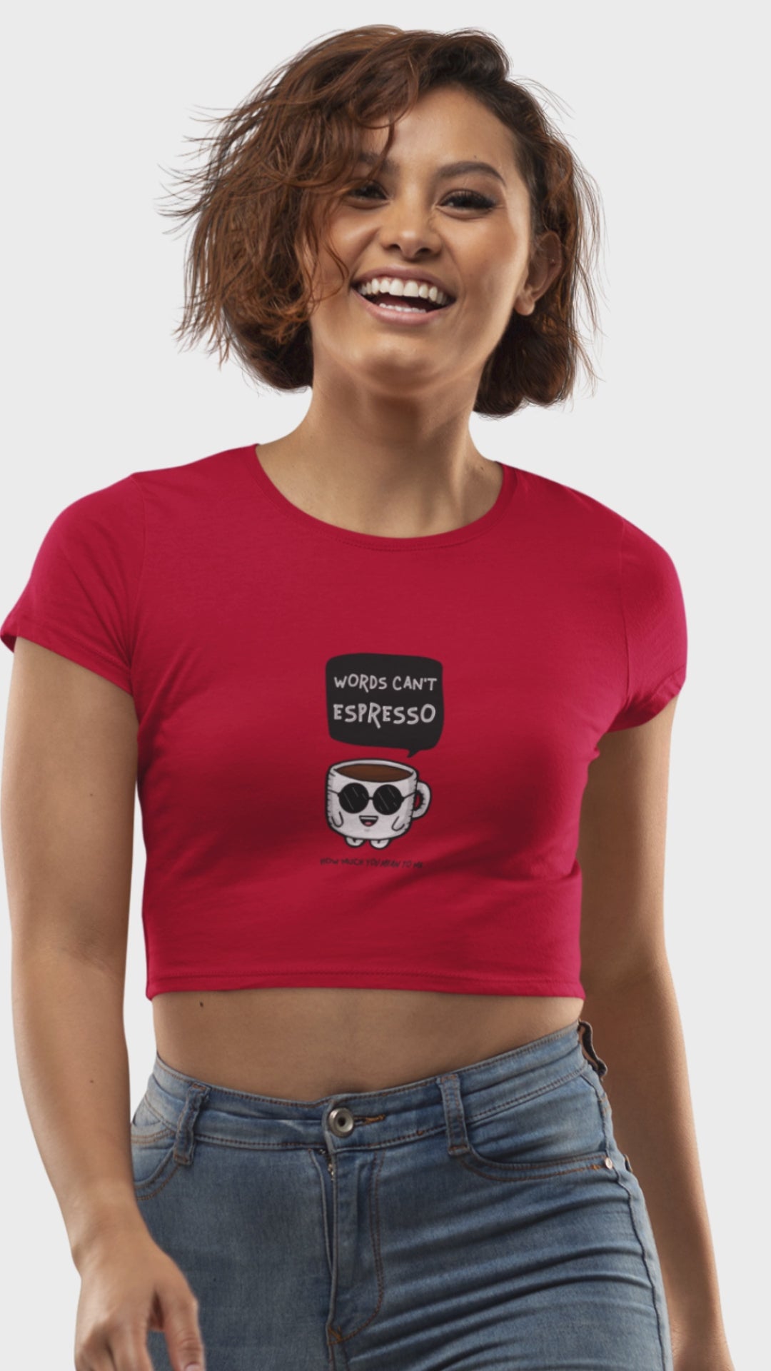 Women’s Words Can’t Espresso coffee graphic crop top by Merch4Good
